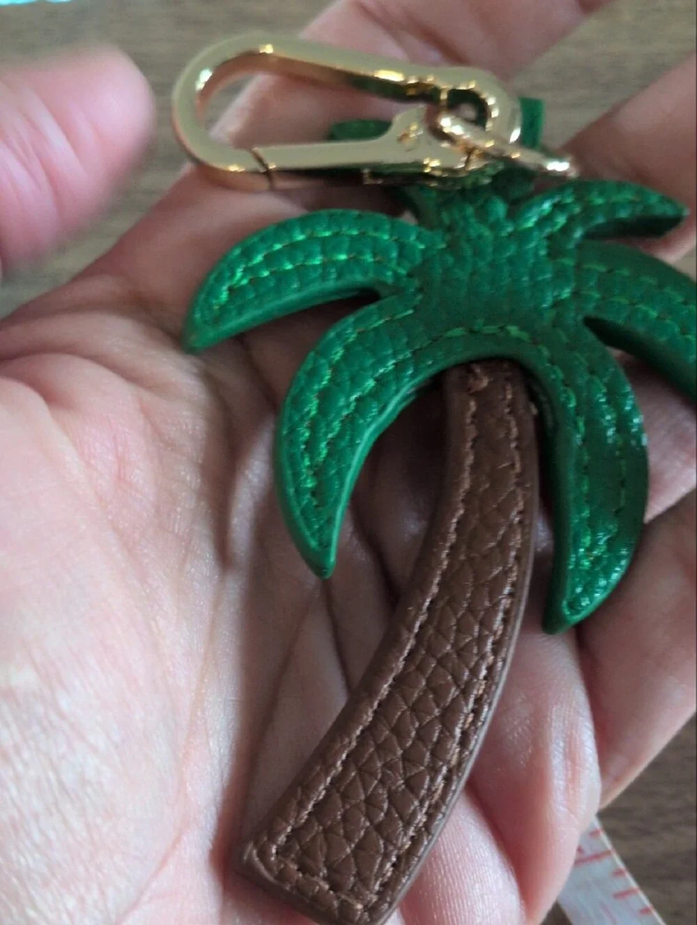 Leather Palm Tree Key chain With Gold
